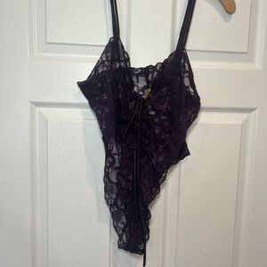 VICTORIA'S SECRET VINTAGE GOLD‎ LABEL LACE BODYSUIT TEDDY PURPLE/eggplant  Small